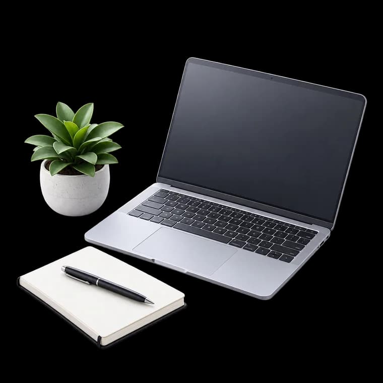 Laptop i notes symbolizujące pracę organizatora